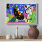 Canvas art print featuring an expressive abstract scene with musical references, styled above a decorative console