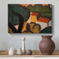 Canvas art print featuring a Fauvist landscape of trees and houses in abstracted form, styled above a decorative console