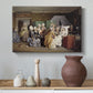 Canvas art print featuring a group composition centered on childbirth setting, styled above a decorative console