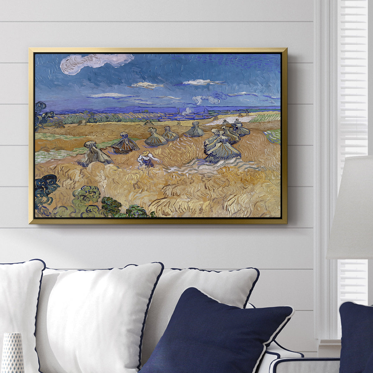 Wheat Field with Reaper, Auvers, 1888 - Floater Framed Canvas Print