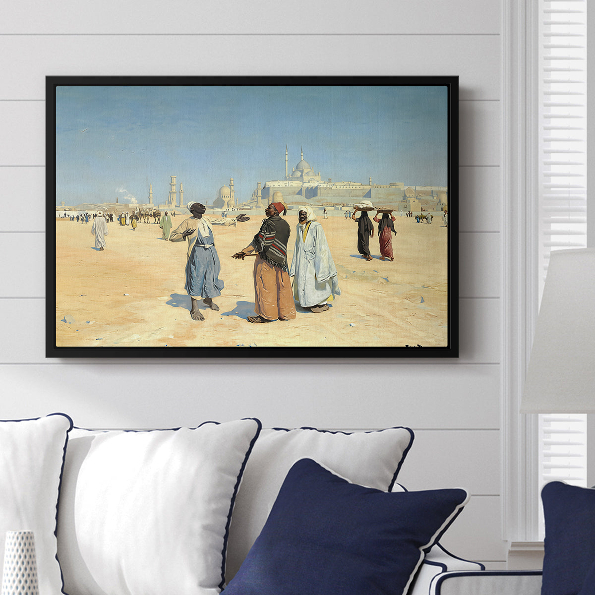 View from the Desert of Cairo with Citadel and Mamluk Tombs in the Background, c. 1889-1890 - Floater Framed Canvas Print