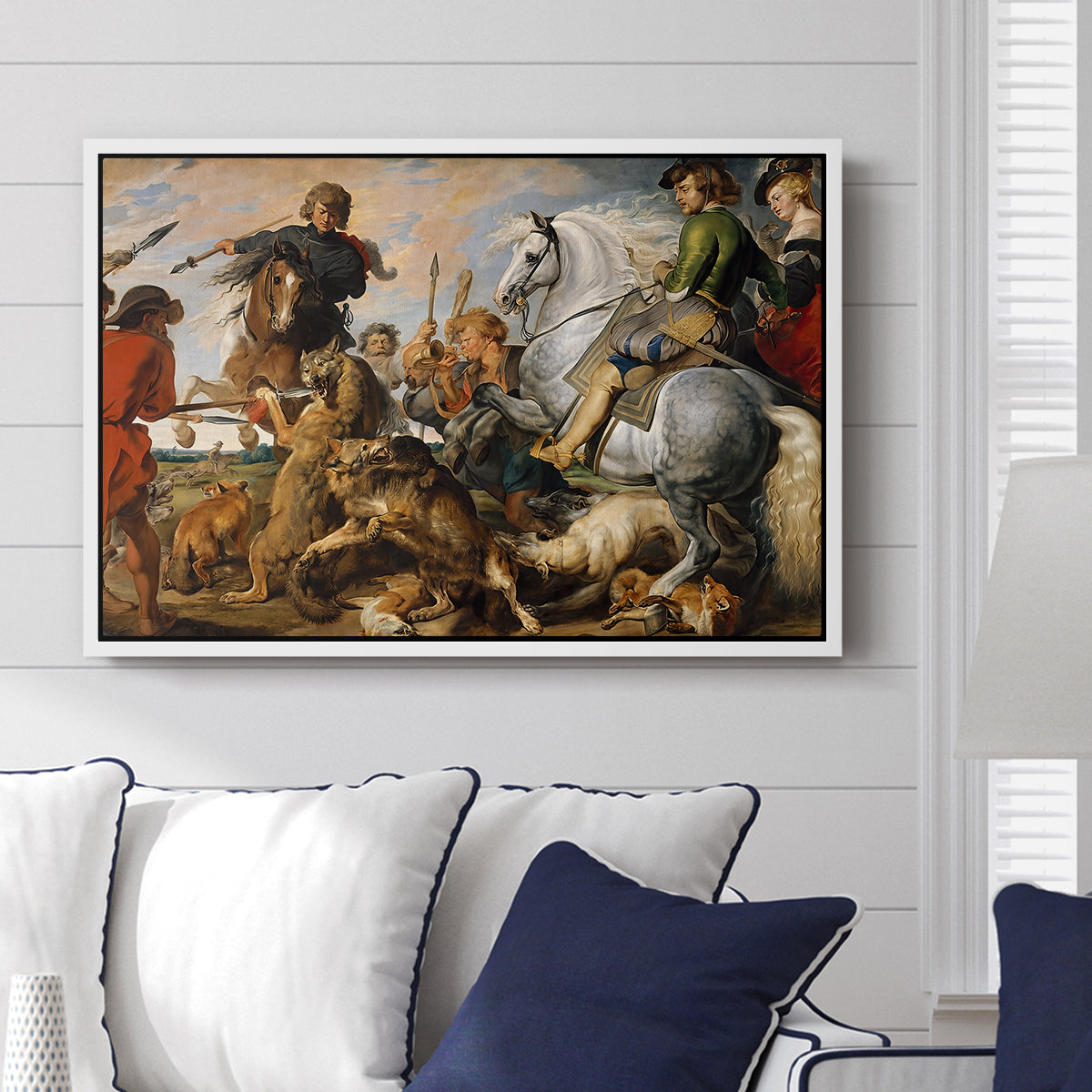 The Wolf and Fox Hunt, c. 1616 - Floater Framed Canvas Print