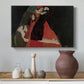 Canvas art print featuring an expressive painting of figures entwined with bold lines and color, styled above a decorative console