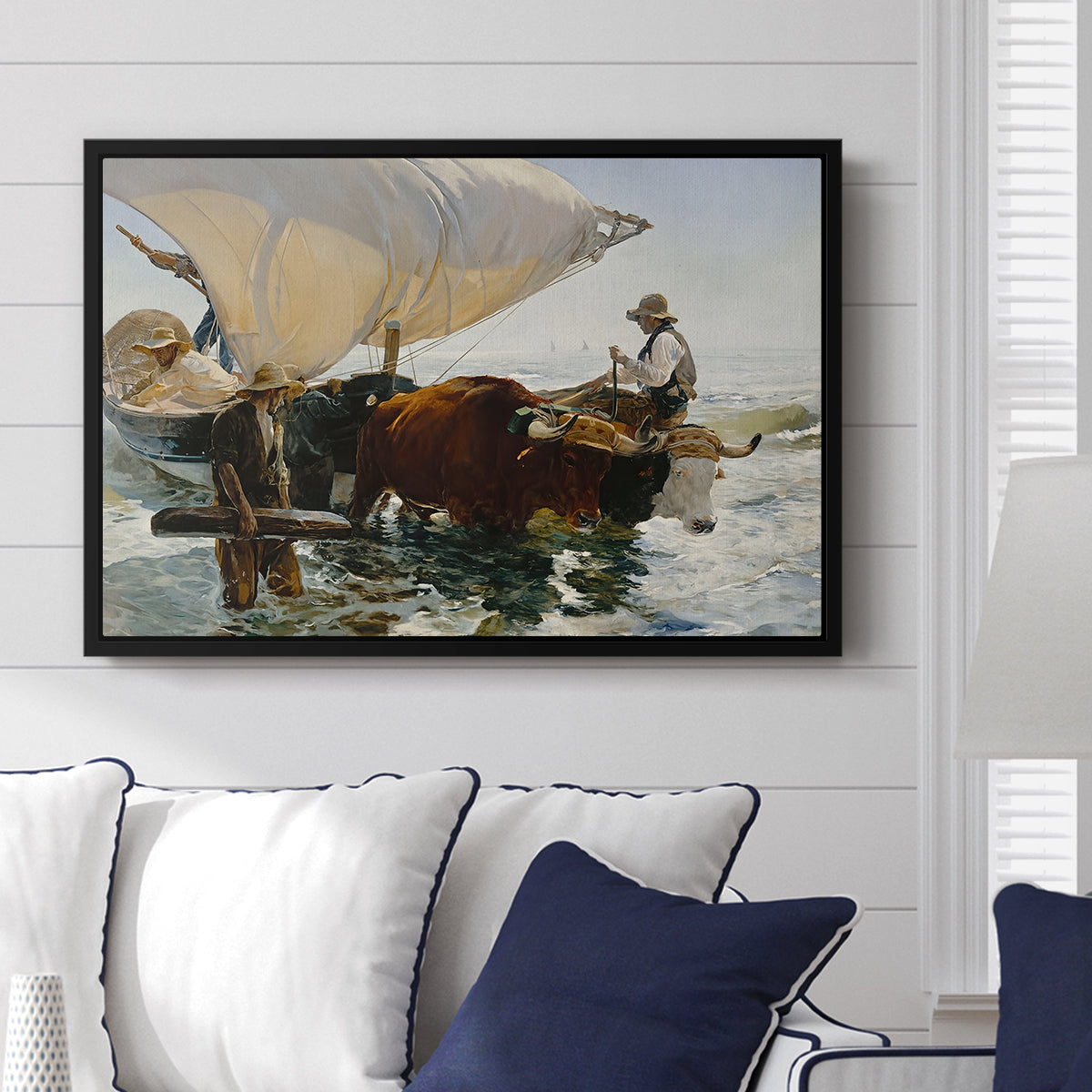 The Return from Fishing: Hauling the Boat, 1894 - Floater Framed Canvas Print