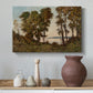 Canvas art print featuring a natural landscape with water and dense greenery, styled above a decorative console