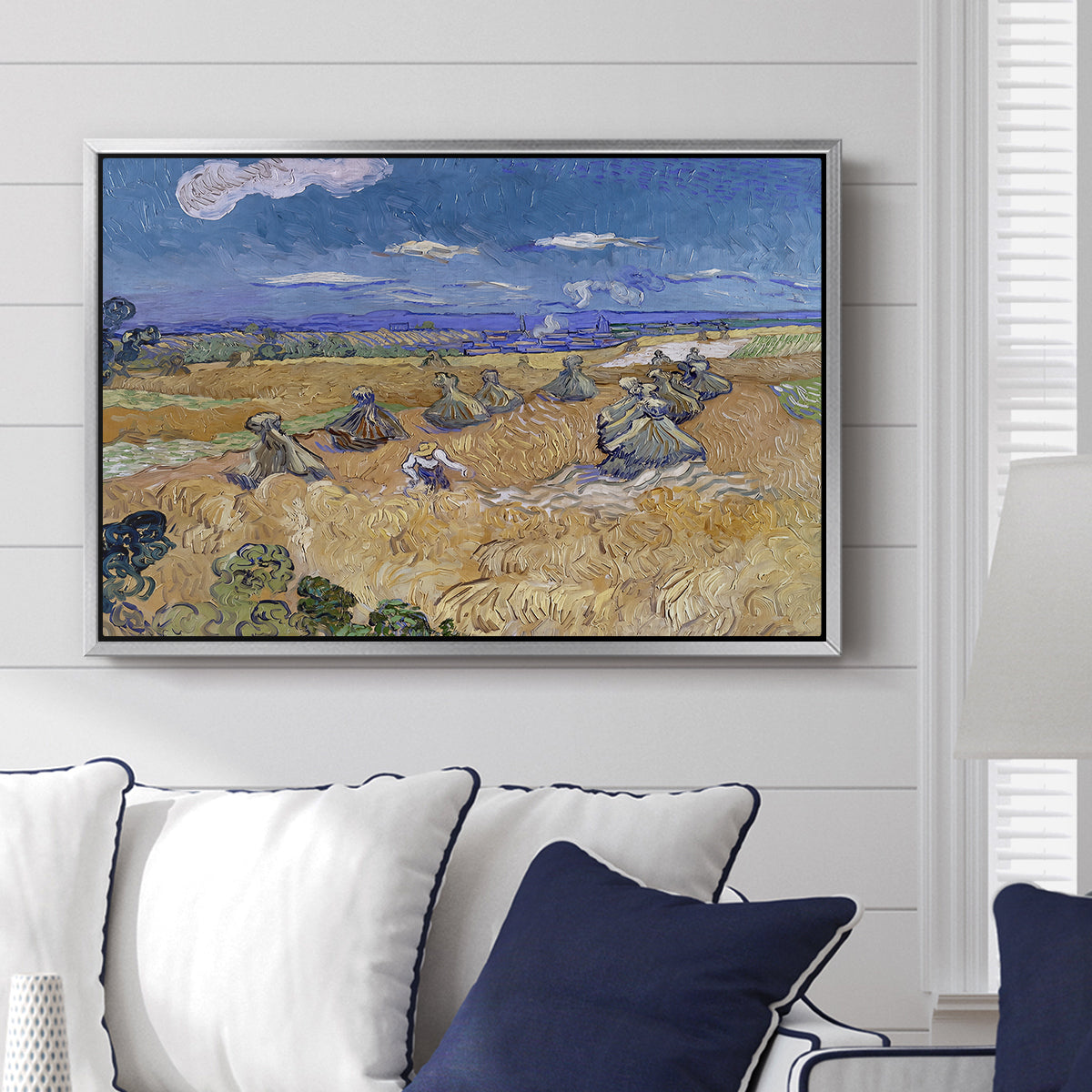 Wheat Field with Reaper, Auvers, 1888 - Floater Framed Canvas Print