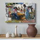 Canvas art print featuring an expressive depiction of coastal work activity, styled above a decorative console