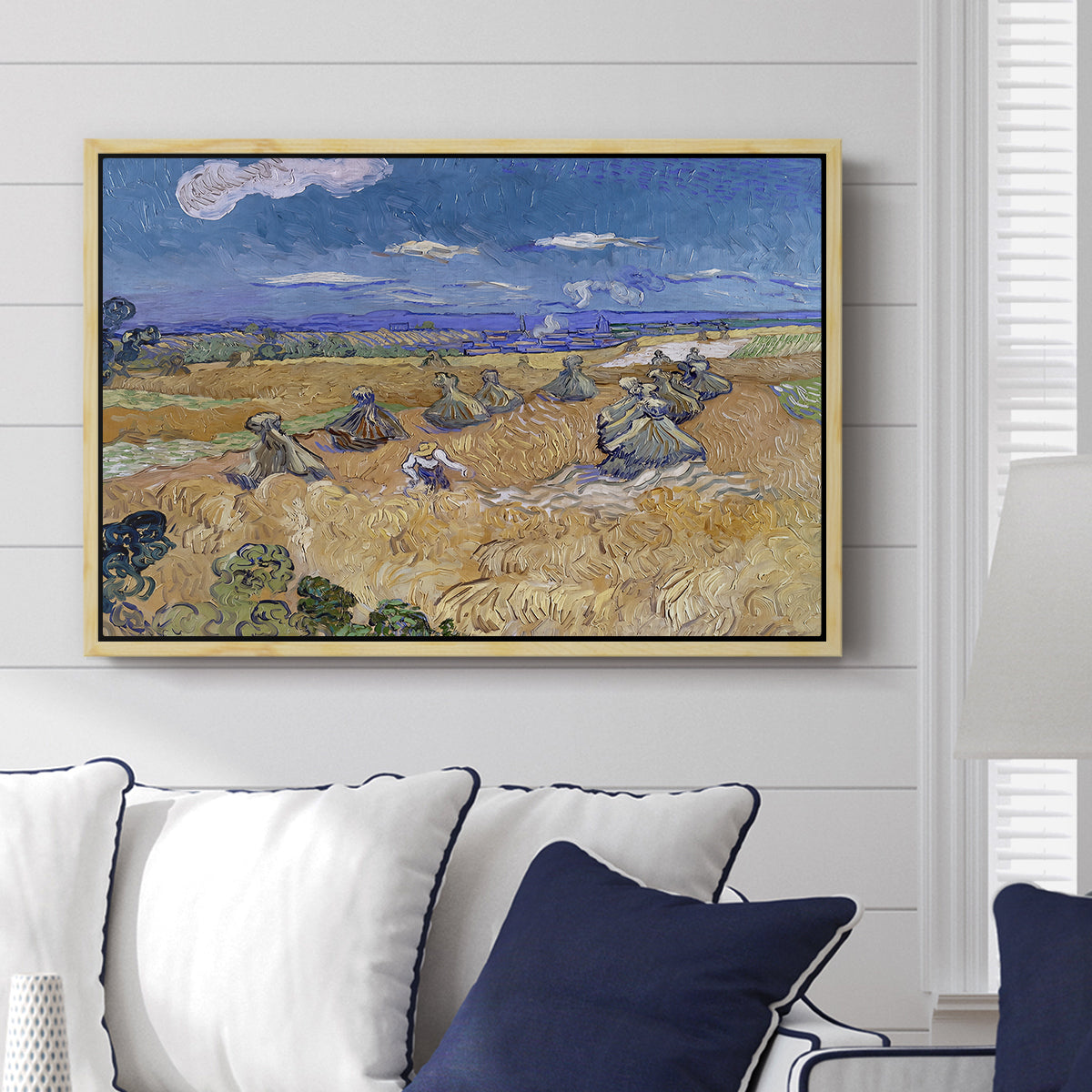 Wheat Field with Reaper, Auvers, 1888 - Floater Framed Canvas Print