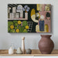 Canvas art print featuring an expressive composition with arches and figures, styled above a decorative console