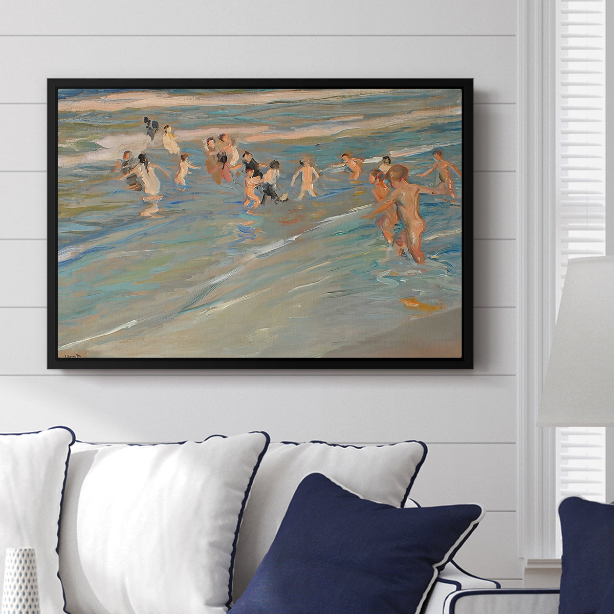 Children Playing on the Beach in Valencia, c. 1908 - Floater Framed Canvas Print