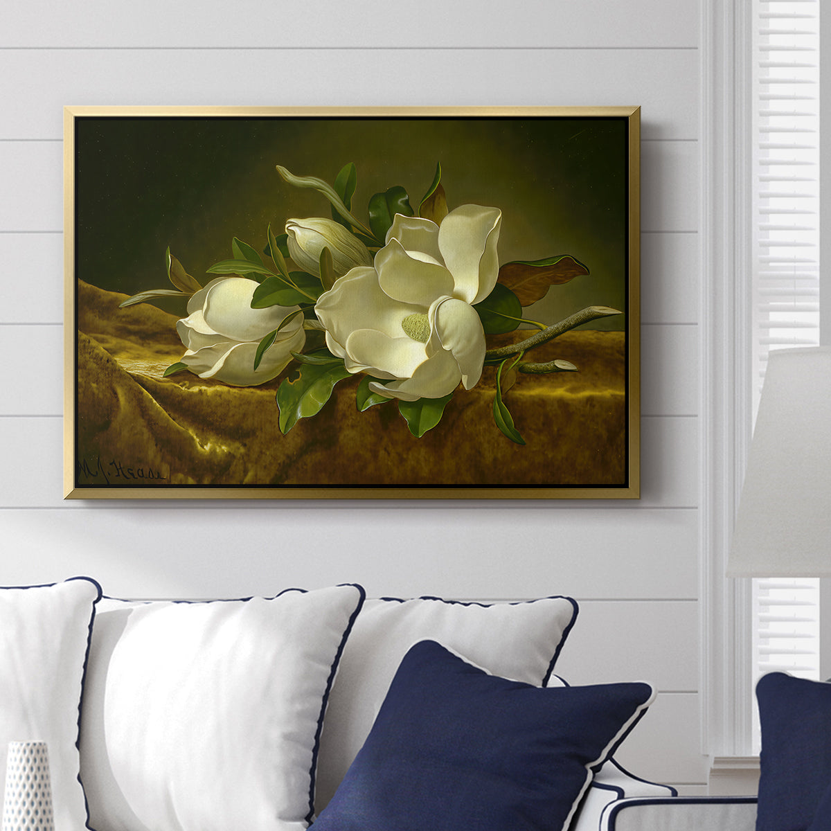 Magnolias on Gold Velvet Cloth, c. 1888-1890 - Floater Framed Canvas Print