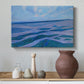 Canvas art print featuring flattened landscape forms, styled above a decorative console