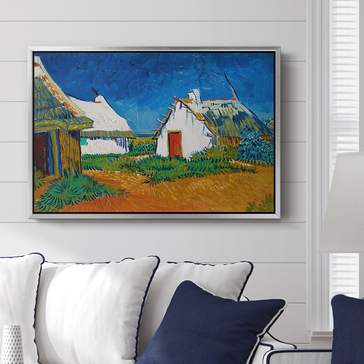 Three White Cottages at Saintes-Maries, 1888 - Floater Framed Canvas Print