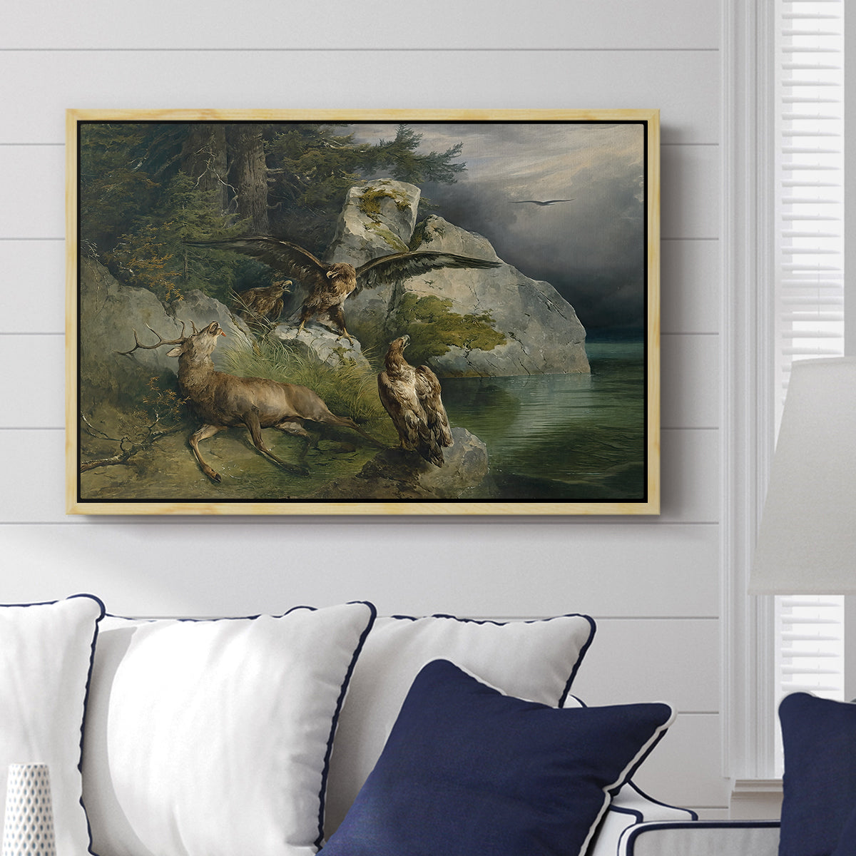 Eagles and Dying Stag on a Lakeshore, 1836 - Floater Framed Canvas Print