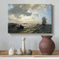 Canvas art print featuring a nautical landscape with boats in light coastal wind, styled above a decorative console