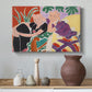 Canvas art print featuring an expressive interior composition centered on two figures, styled above a decorative console