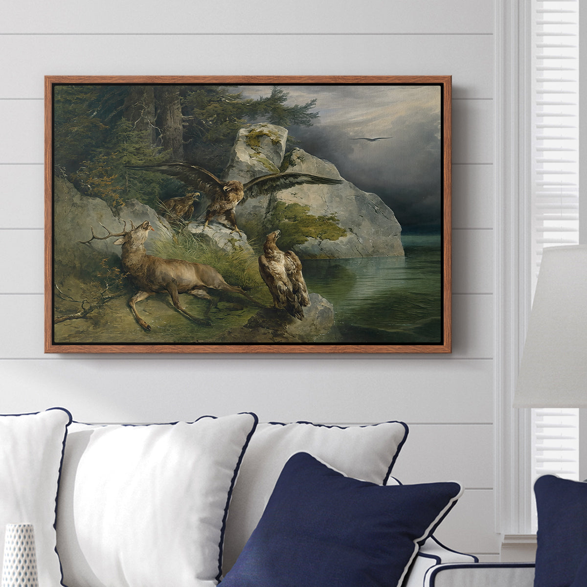 Eagles and Dying Stag on a Lakeshore, 1836 - Floater Framed Canvas Print
