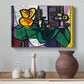 Canvas art print featuring an expressive arrangement with bold shapes, styled above a decorative console
