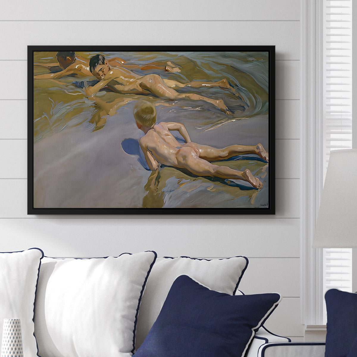 Boys on the Beach, 1910 - Floater Framed Canvas Print