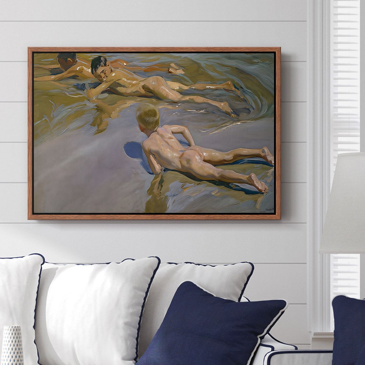 Boys on the Beach, 1910 - Floater Framed Canvas Print