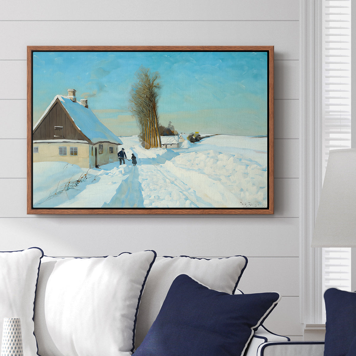 Shoveling Snow on a Beautiful Winter Day, c. 1898 - Floater Framed Canvas Print