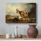 Canvas art print featuring a rural livestock composition, styled above a decorative console