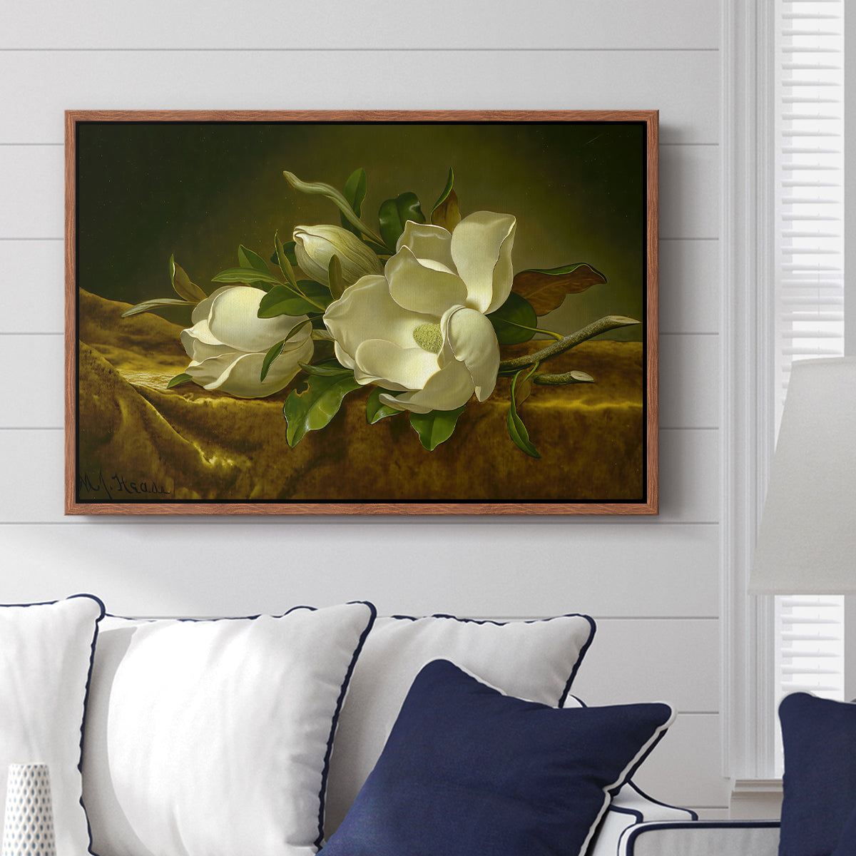 Magnolias on Gold Velvet Cloth, c. 1888-1890 - Floater Framed Canvas Print
