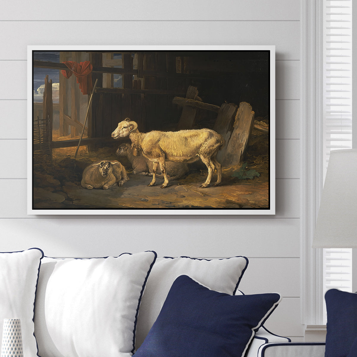 Sheep in a Stable, 1810 - Floater Framed Canvas Print