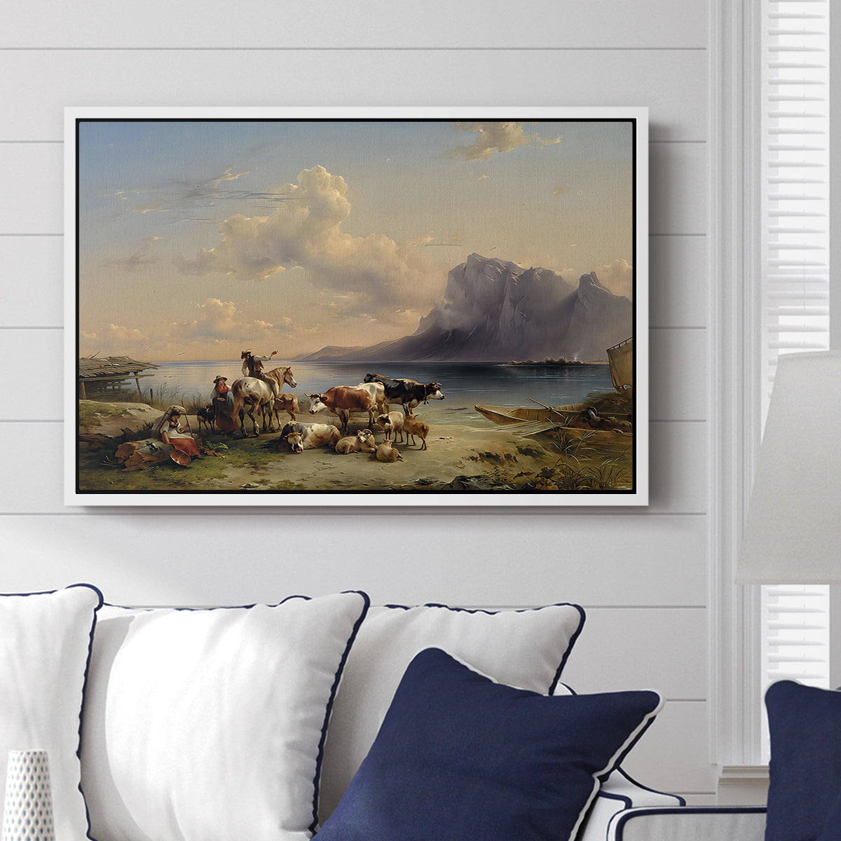 Shepherds and Cattle on Lake Attersee, 1852 - Floater Framed Canvas Print