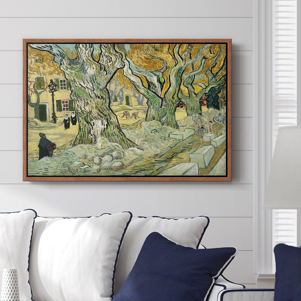 The Large Plane Trees (Road Menders at Saint-Rémy), 1889 - Floater Framed Canvas Print
