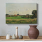 Canvas art print featuring a rural scene with estate and surrounding greenery, styled above a decorative console