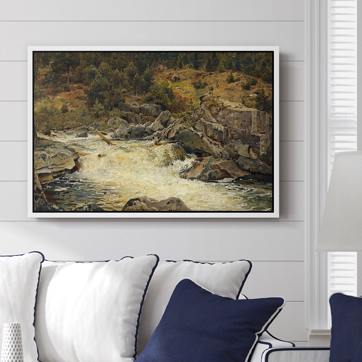 Waterfall in Hallingdal, 1848 - Floater Framed Canvas Print