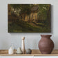 Canvas art print featuring a pastoral environment with farmhouse and vegetation, styled above a decorative console