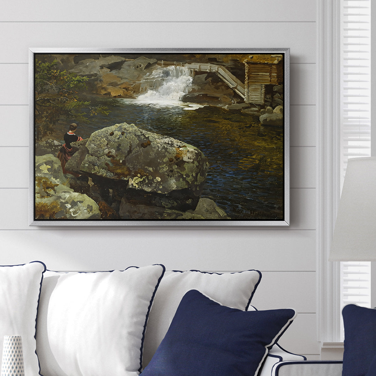 By the Mill Pond (En Mølledam), 1850 - Floater Framed Canvas Print