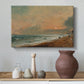 Canvas art print featuring an atmospheric coastal view with horizon, styled above a decorative console