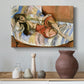 Canvas art print featuring a stylized reclining female figure in an ornate interior, styled above a decorative console