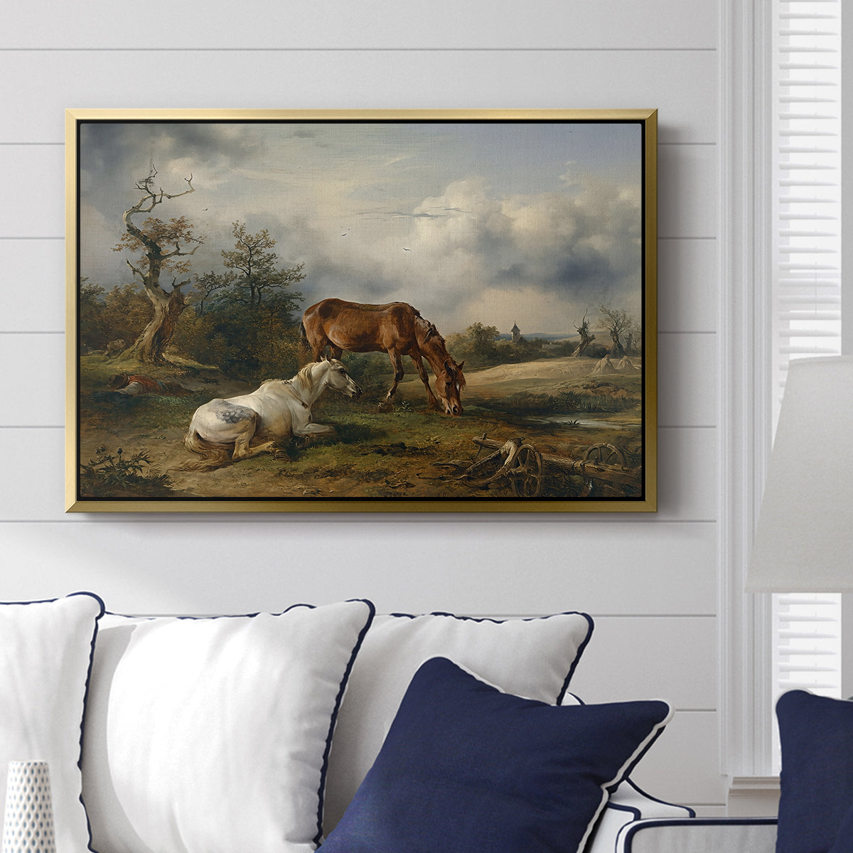 Two Horses on the Pasture, c. 1825 - Floater Framed Canvas Print