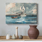 Canvas art print featuring an open water composition focused on lone vessel, styled above a decorative console