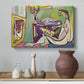 Canvas art print featuring an expressive composition with angular forms, styled above a decorative console
