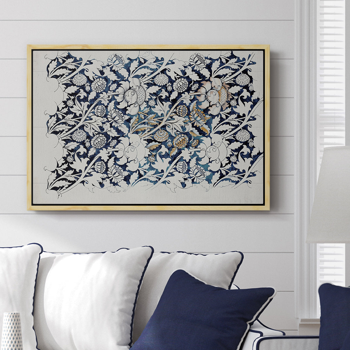 Watercolour for Printed Fabric Design: Wey, c. 1882-1883 - Floater Framed Canvas Print