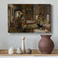 Canvas art print featuring a Victorian depiction of indoor gathering, styled above a decorative console