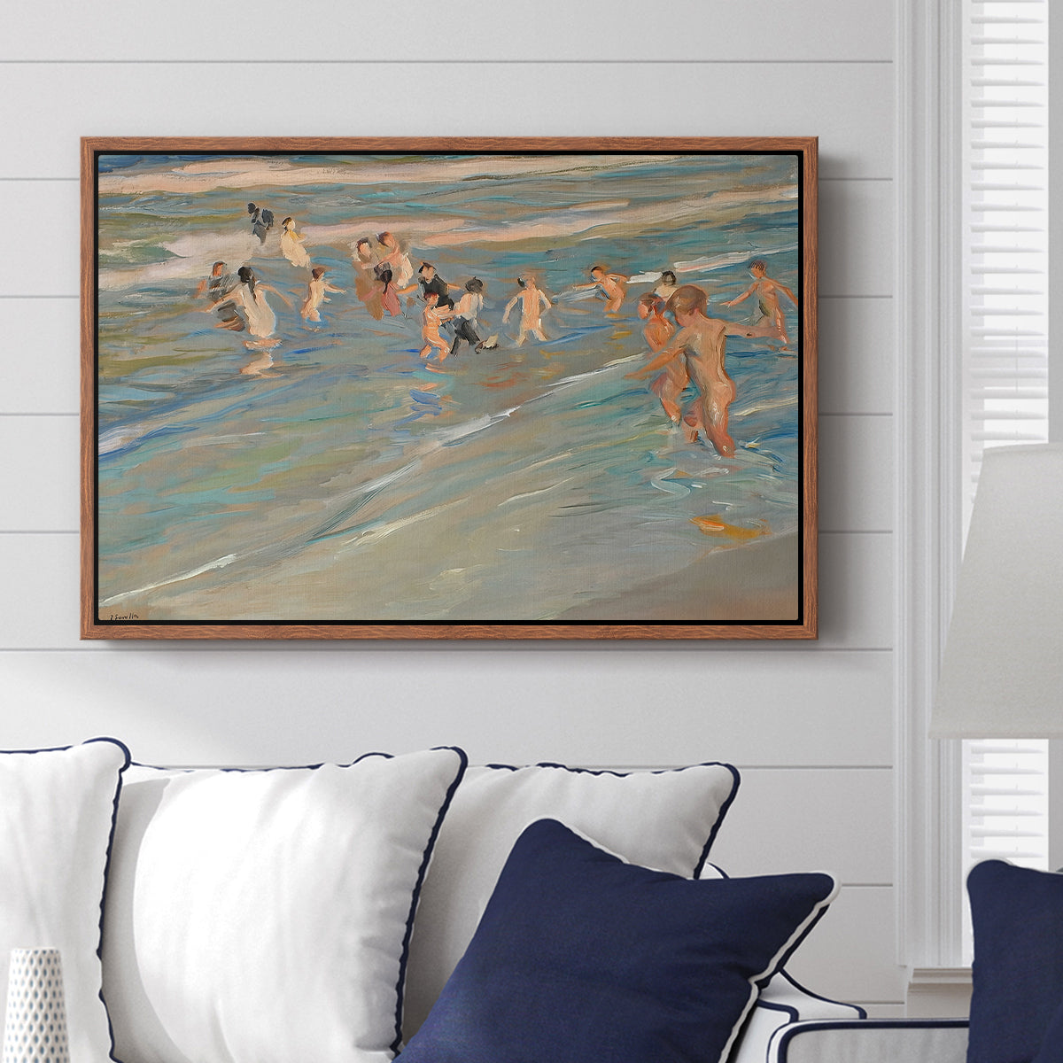Children Playing on the Beach in Valencia, c. 1908 - Floater Framed Canvas Print