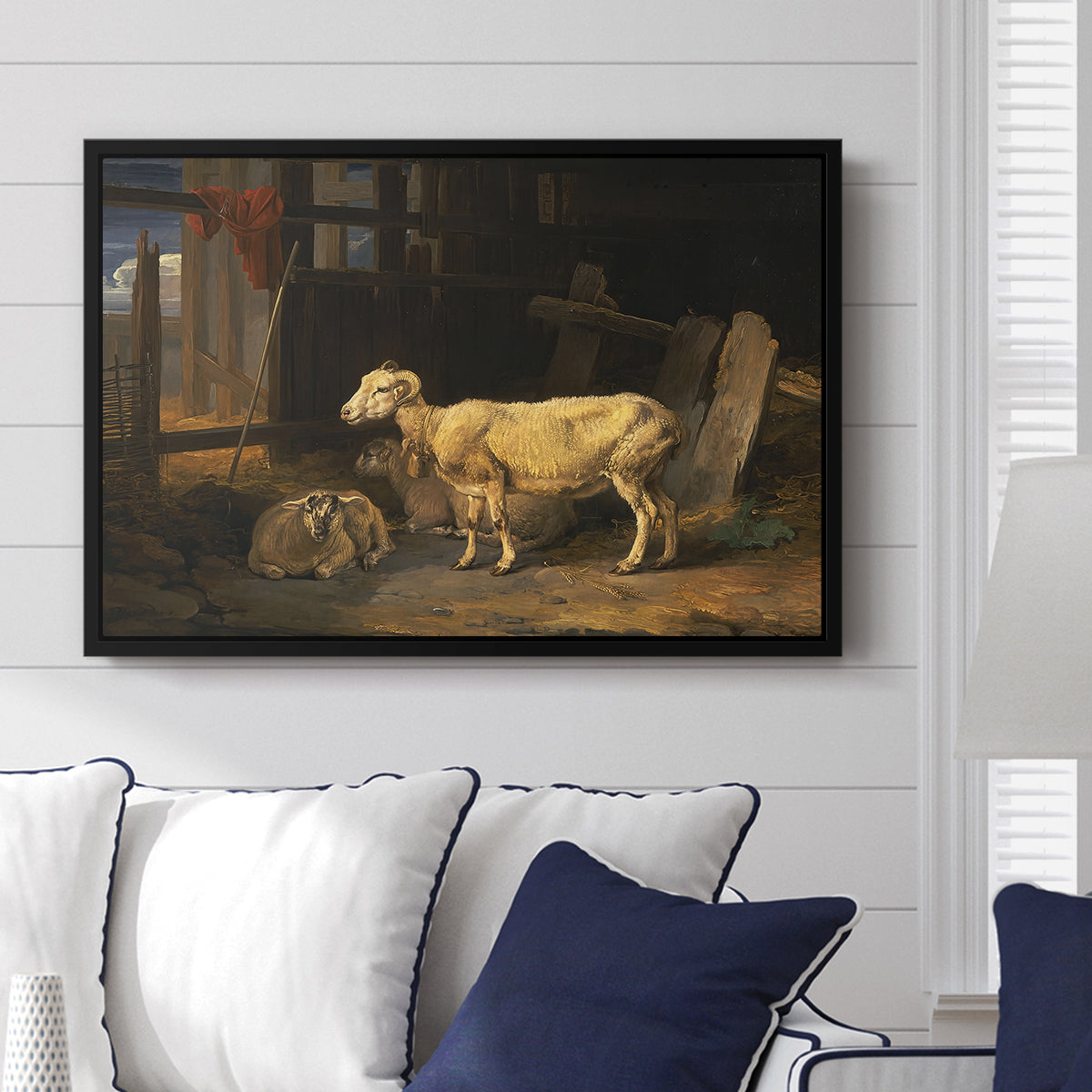 Sheep in a Stable, 1810 - Floater Framed Canvas Print