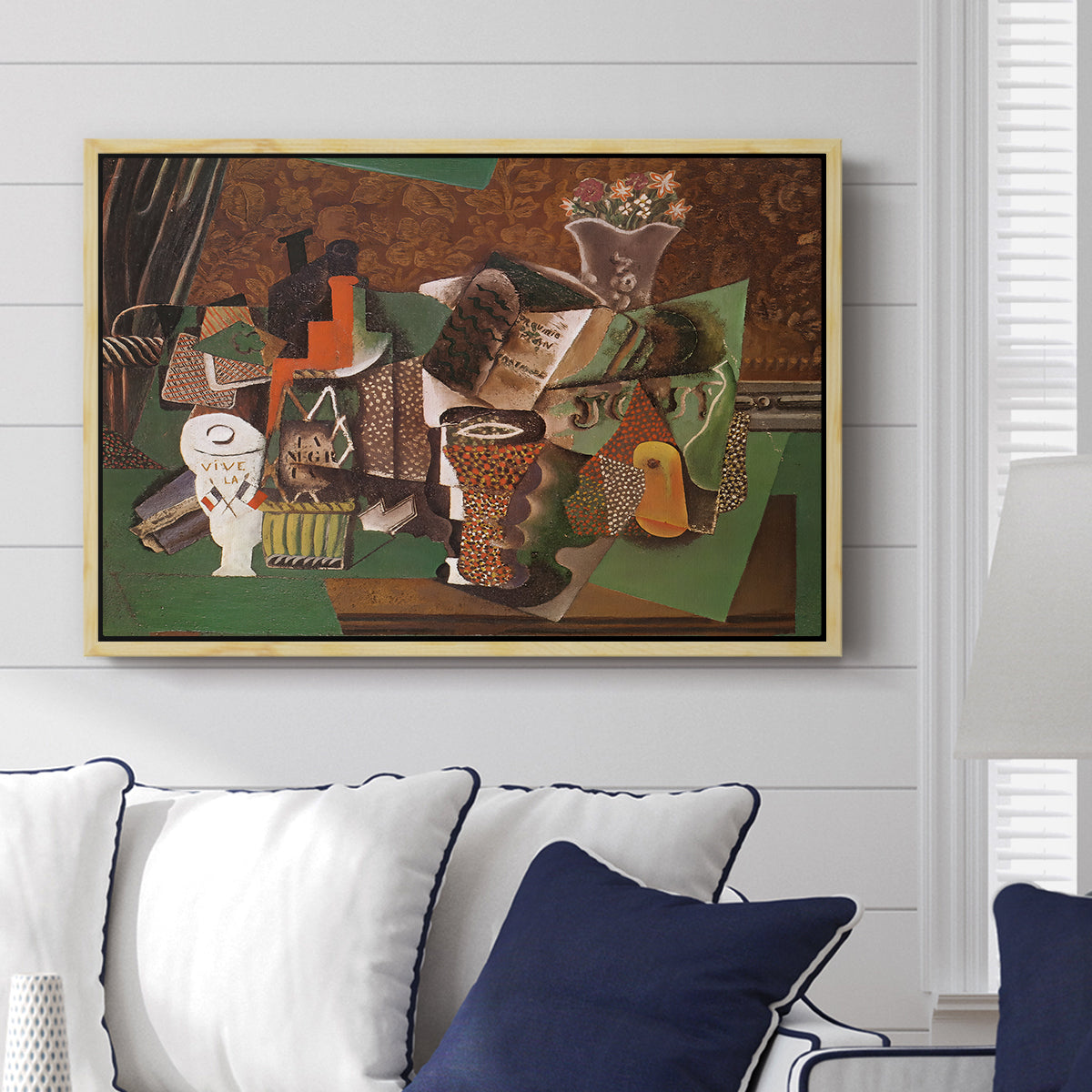 Playing Cards, Glasses, Bottle of Rum: "Vive la France", 1914-1915 - Floater Framed Canvas Print