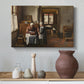 Canvas art print featuring an indoor composition showing family meal and interaction, styled above a decorative console