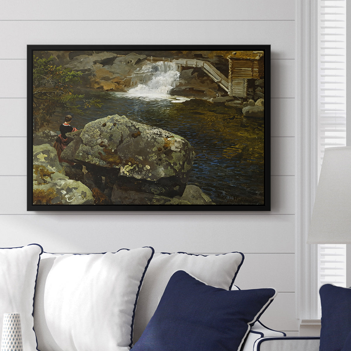 By the Mill Pond (En Mølledam), 1850 - Floater Framed Canvas Print