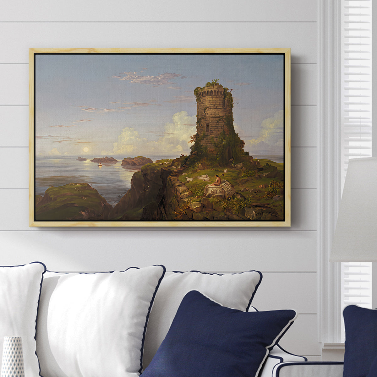 Italian Coast Scene with Ruined Tower, 1838 - Floater Framed Canvas Print