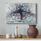 Canvas art print featuring a stylized linear tree, styled above a decorative console