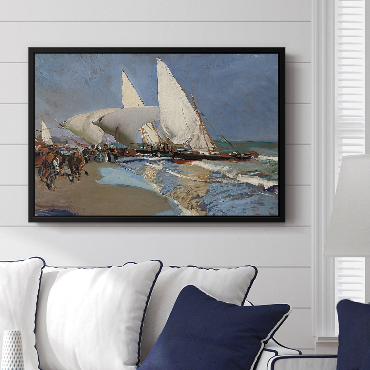The Beach at Valencia, 1908 - Floater Framed Canvas Print