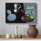 Canvas art print featuring a sparse tabletop composition with curved vegetable forms, styled above a decorative console